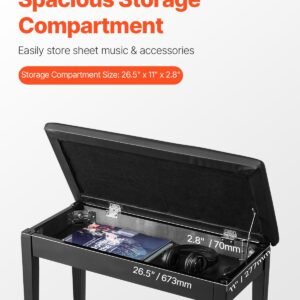 piano bench, 29.5" x 14" x 19", duet keyboard piano chair with high density padded cushion, storage compartment for music books, wooden piano bookcase stool seat, for vanity and living room