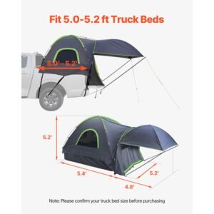 pickup truck tent, fits 5.0 5.2 ft truck tents for camping, waterproof pu2000 mm 2 3 person sleeping truck bed tent, sturdy truck bed camper shell with expandable awning, rainfly, storage bag