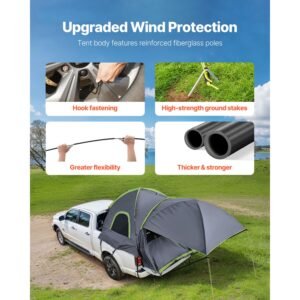 pickup truck tent, fits 5.0 5.2 ft truck tents for camping, waterproof pu2000 mm 2 3 person sleeping truck bed tent, sturdy truck bed camper shell with expandable awning, rainfly, storage bag