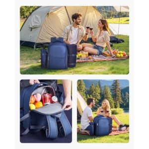 picnic backpack, beach picnic backpack bag for 2 person with insulated cooler compartment, detachable bottle/wine holder, lightweight blanket, plates & cutlery set for hiking, camping, navy blue