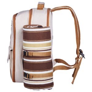 picnic backpack, beach picnic backpack bag for 4 person with insulated cooler compartment, detachable bottle/wine holder, lightweight blanket, plates & cutlery set for outdoor, hiking, camping