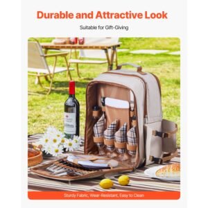 picnic backpack, beach picnic backpack bag for 4 person with insulated cooler compartment, detachable bottle/wine holder, lightweight blanket, plates & cutlery set for outdoor, hiking, camping