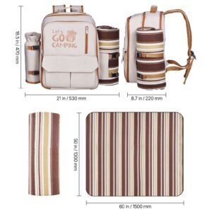 Picnic Backpack, Beach Picnic Backpack Bag for 4 Person with Insulated Cooler Compartment, Detachable Bottle/Wine Holder, Lightweight Blanket, Plates & Cutlery Set for Outdoor, Hiking, Camping
