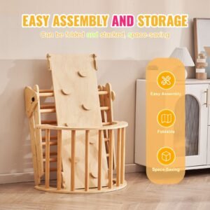 pikler triangle set, 5 in 1 toddler climbing toys indoor playground, ramp, and arch, montessori climbing set with triangle, large size wooden climbing gym for toddlers 1 3 years, wood color