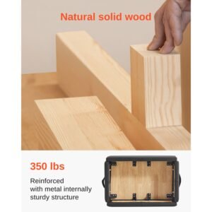 pilates box for reformer, 25x17x9 in pilates reformers sitting box for exercises, premium pu and wood pilates equipment accessory, improve strength, balance, range of motion home gym, black