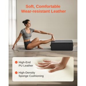 pilates box for reformer, 25x17x9 in pilates reformers sitting box for exercises, premium pu and wood pilates equipment accessory, improve strength, balance, range of motion home gym, black