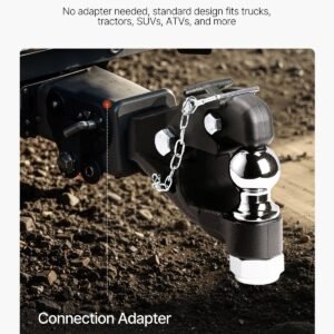 pintle hook, 16000 lbs towing capacity, pintle hook hitch for 2 inch hitch hook military receiver, combination 2 inch hitch ball, fits 2.5 to 3 inch lunette ring, black powder coat, for trailers