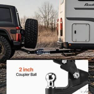 pintle hook, 16000 lbs towing capacity, pintle hook hitch for 2 inch hitch hook military receiver, combination 2 inch hitch ball, fits 2.5 to 3 inch lunette ring, black powder coat, for trailers