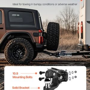 pintle hook, 20000 lbs towing capacity, trailer hitches receiver hook combination 2 inch hitch ball, fits for 2.5 to 3 inch lunette ring with mounting kit, wear resistant, black powder coat