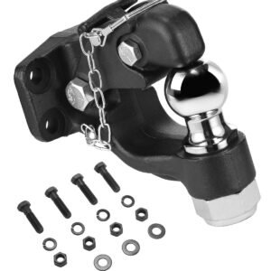 pintle hook, 20000 lbs towing capacity, trailer hitches receiver hook combination 2 inch hitch ball, fits for 2.5 to 3 inch lunette ring with mounting kit, wear resistant, black powder coat