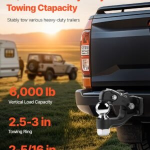 pintle hook, 30000 lbs towing capacity, trailer hitches receiver hook combination 2 5/16 inch hitch ball, fits 2.5 to 3 inch lunette ring with mounting kit, wear resistant, black powder coat