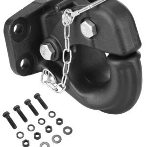 pintle hook, 30000 lbs towing capacity, trailer hitches receiver hook fits for 2.5 to 3 inch lunette ring with mounting kit, wear resistant, black powder coat, suitable for various vehicles