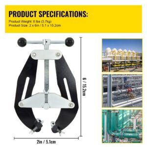 pipe clamp, 2 to 6 in, high strength ultra clamp with quick acting screws, steel pipe alignment tool with lightweight design, black