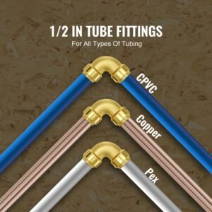 pipe fittings, 1/2" 12pcs brass pipe fittings, elbow push fit pipe connector brass air fittings, heavy duty plumbing fittings adapter for heating/shower systems, water pipes