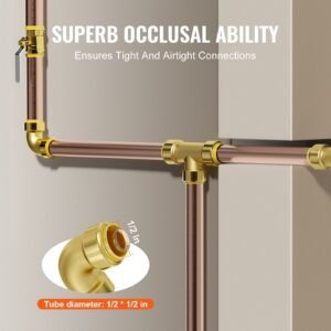 pipe fittings, 1/2" 12pcs brass pipe fittings, elbow push fit pipe connector brass air fittings, heavy duty plumbing fittings adapter for heating/shower systems, water pipes