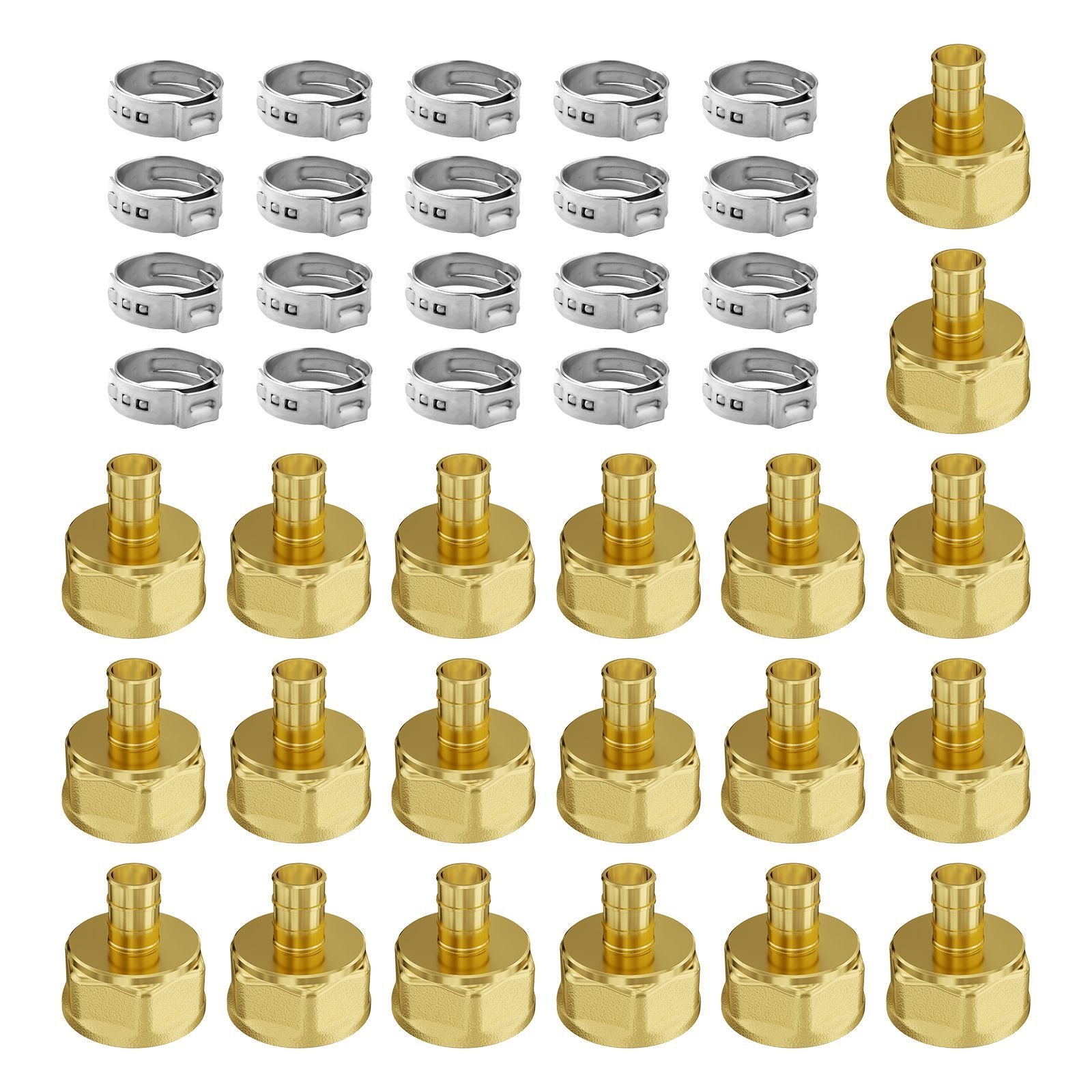 pipe fittings, 1/2" 20pcs brass pipe fittings, clamp style 1/2 npt internal thread pipe connector brass air fittings, heavy duty plumbing fittings npt adapter for heating/shower systems