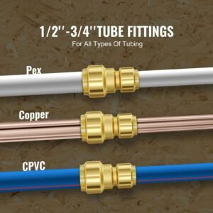 pipe fittings, 1/2" 3/4" 12pcs brass pipe fittings, straight through push fit pipe connector brass air fittings, heavy duty plumbing fittings adapter for heating/shower systems,water pipes