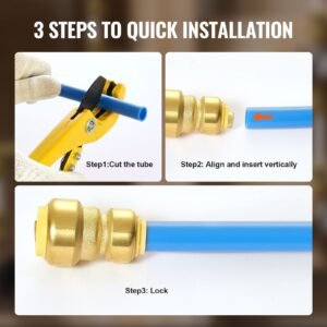 pipe fittings, 1/2" 3/4" 12pcs brass pipe fittings, straight through push fit pipe connector brass air fittings, heavy duty plumbing fittings adapter for heating/shower systems,water pipes