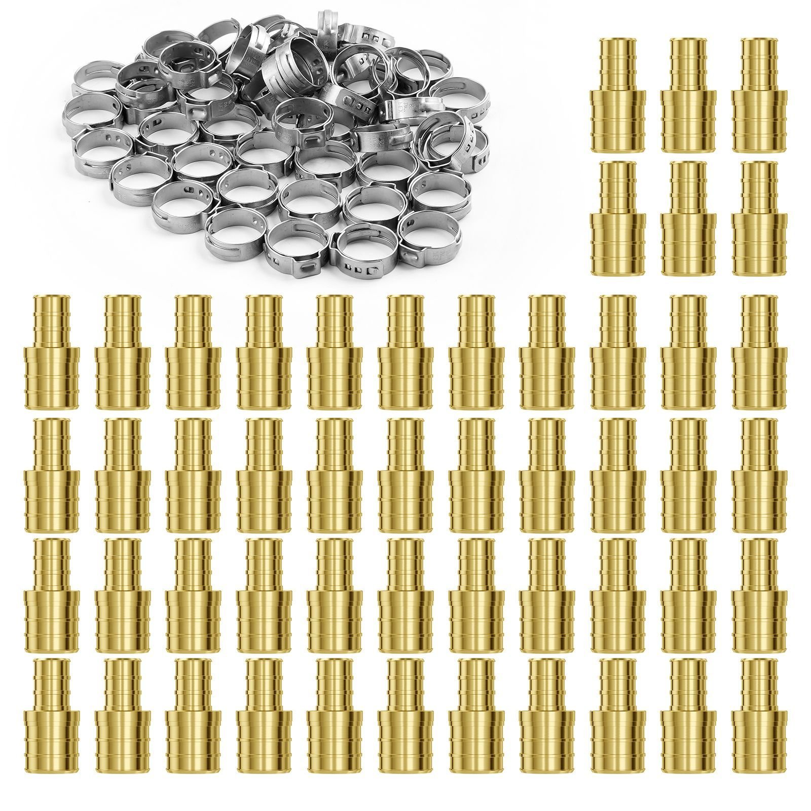 pipe fittings, 1/2" 3/4" 50pcs brass pipe fittings, clamp style 1/2 npt internal thread pipe connector brass air fittings, heavy duty plumbing fittings npt adapter for heating/shower systems