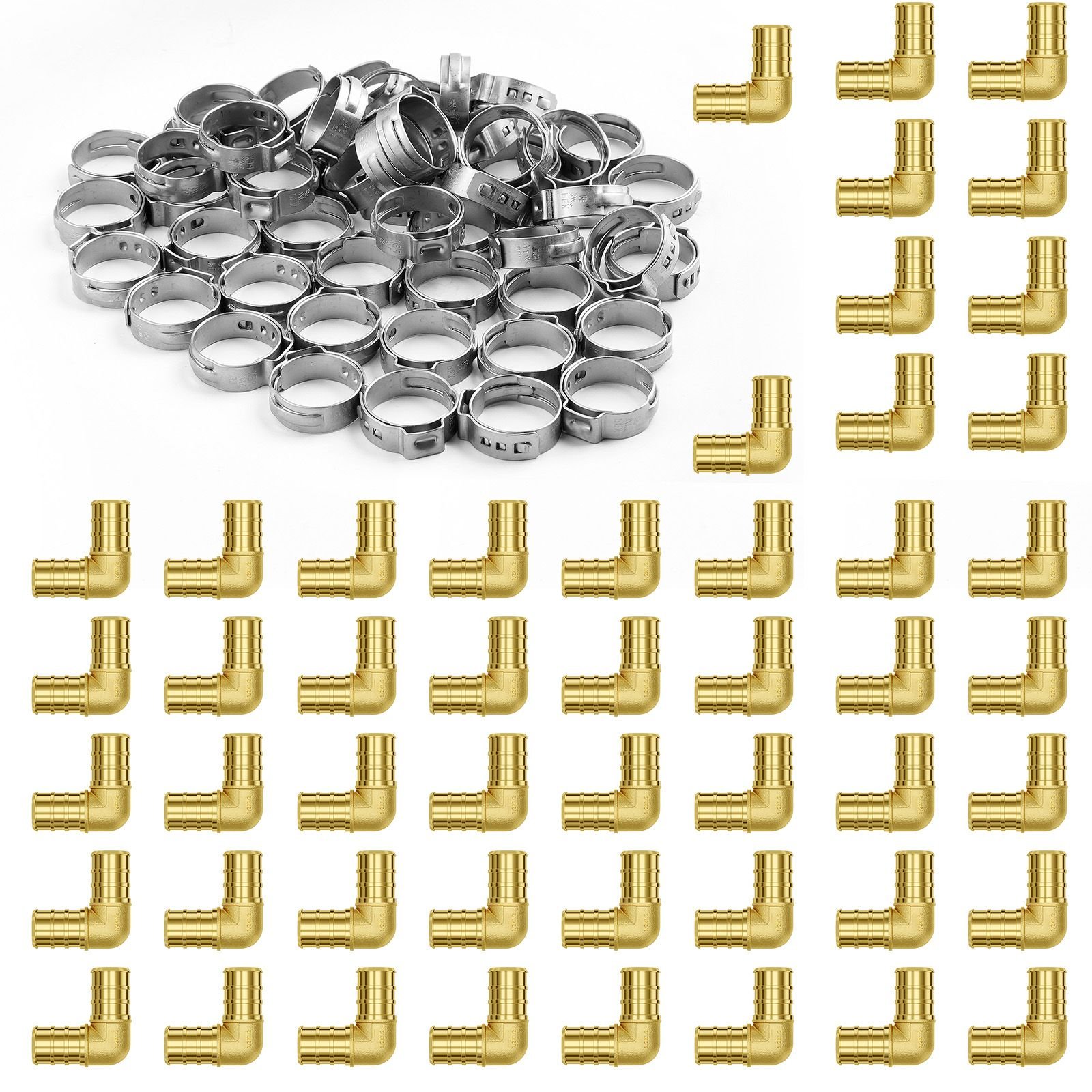 pipe fittings, 1/2" 50pcs brass pipe fittings, clamp style elbows pipe connector brass air fittings, heavy duty plumbing fittings tube adapter for heating/shower systems, outdoor water pipes