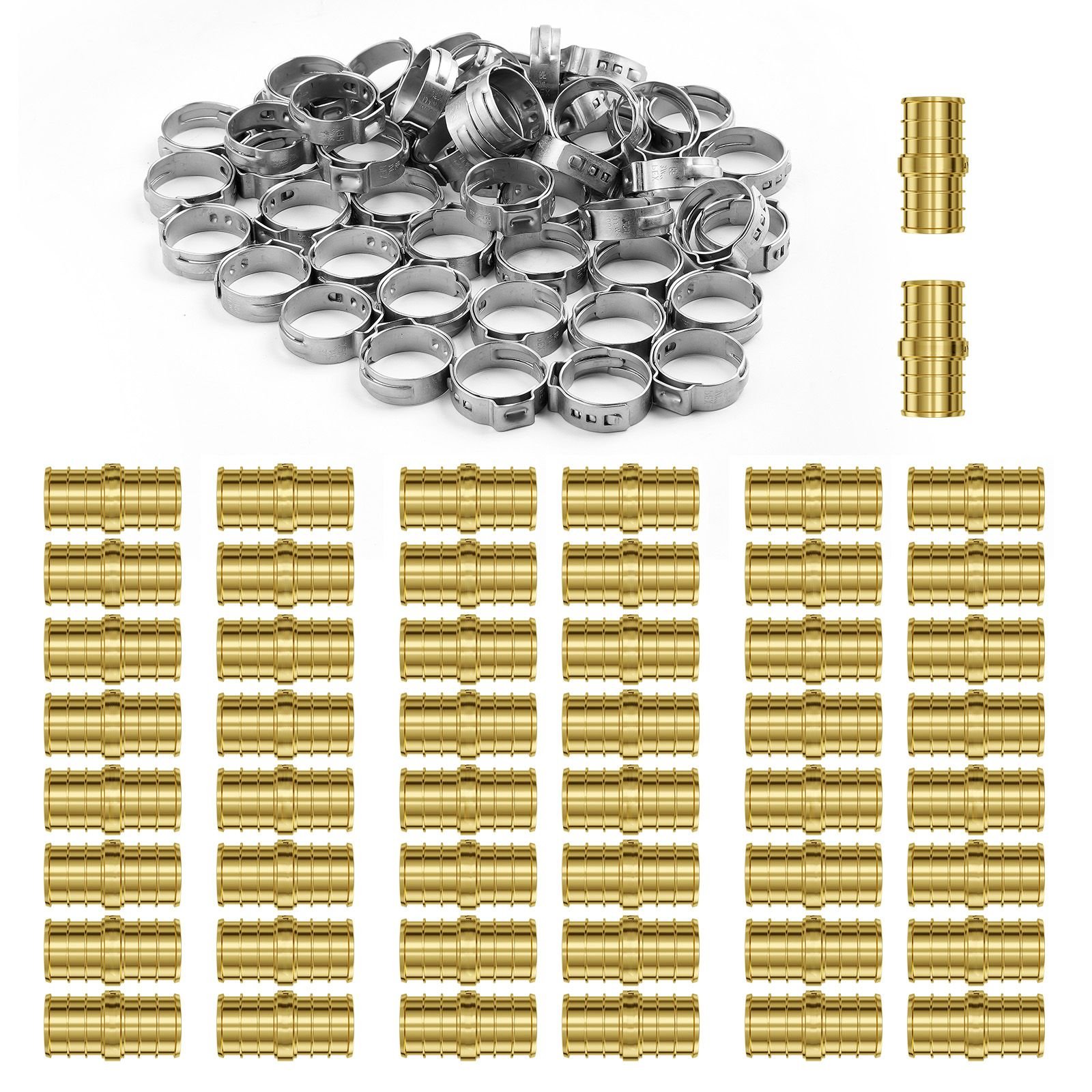 pipe fittings, 1/2" 50pcs brass pipe fittings, clamp style straight through pipe connector brass air fittings, heavy duty plumbing fittings tube adapter for heating/shower systems,water pipes