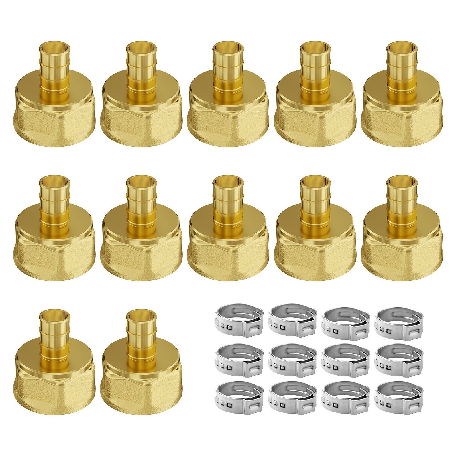 pipe fittings, 3/4" 12pcs brass pipe fittings, clamp style 3/4 npt pipe connector brass air fittings, heavy duty plumbing fittings npt adapter for heating/shower systems, water pipes