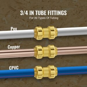pipe fittings, 3/4" 12pcs brass pipe fittings, straight through push fit pipe connector brass air fittings, heavy duty plumbing fittings adapter for heating/shower systems, water pipes