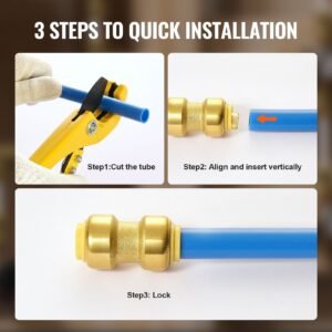 pipe fittings, 3/4" 12pcs brass pipe fittings, straight through push fit pipe connector brass air fittings, heavy duty plumbing fittings adapter for heating/shower systems, water pipes