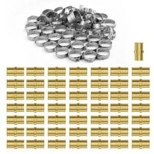 Pipe Fittings, 3/4" 50PCS Brass Pipe Fittings, Clamp-style Straight-Through Pipe Connector Brass Air Fittings, Heavy Duty Plumbing Fittings Tube Adapter for Heating/Shower Systems,Water Pipes