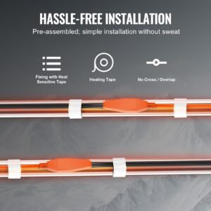 pipe heating cable, 3ft 7w/ft heat tape for pipes with built in thermostat, water pipe heat cable protects pvc hose, metal and plastic pipe from freezing