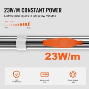 pipe heating cable, 60ft 7w/ft heat tape for pipes with built in thermostat, water pipe heat cable protects pvc hose, metal and plastic pipe from freezing