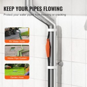 pipe heating cable, 60ft 7w/ft heat tape for pipes with built in thermostat, water pipe heat cable protects pvc hose, metal and plastic pipe from freezing