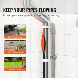 pipe heating cable, 80ft 7w/ft heat tape for pipes with built in thermostat, water pipe heat cable protects pvc hose, metal and plastic pipe from freezing