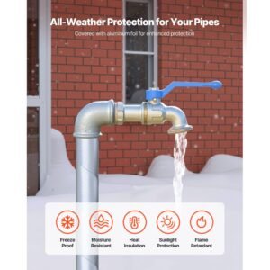 pipe insulation wrap, 32.8 ft x 2 inch pipe insulation tape with aluminum foil layer, self adhesive foam and foil pipes wrap for freeze protection, heat & cold resistant for outdoor indoor use