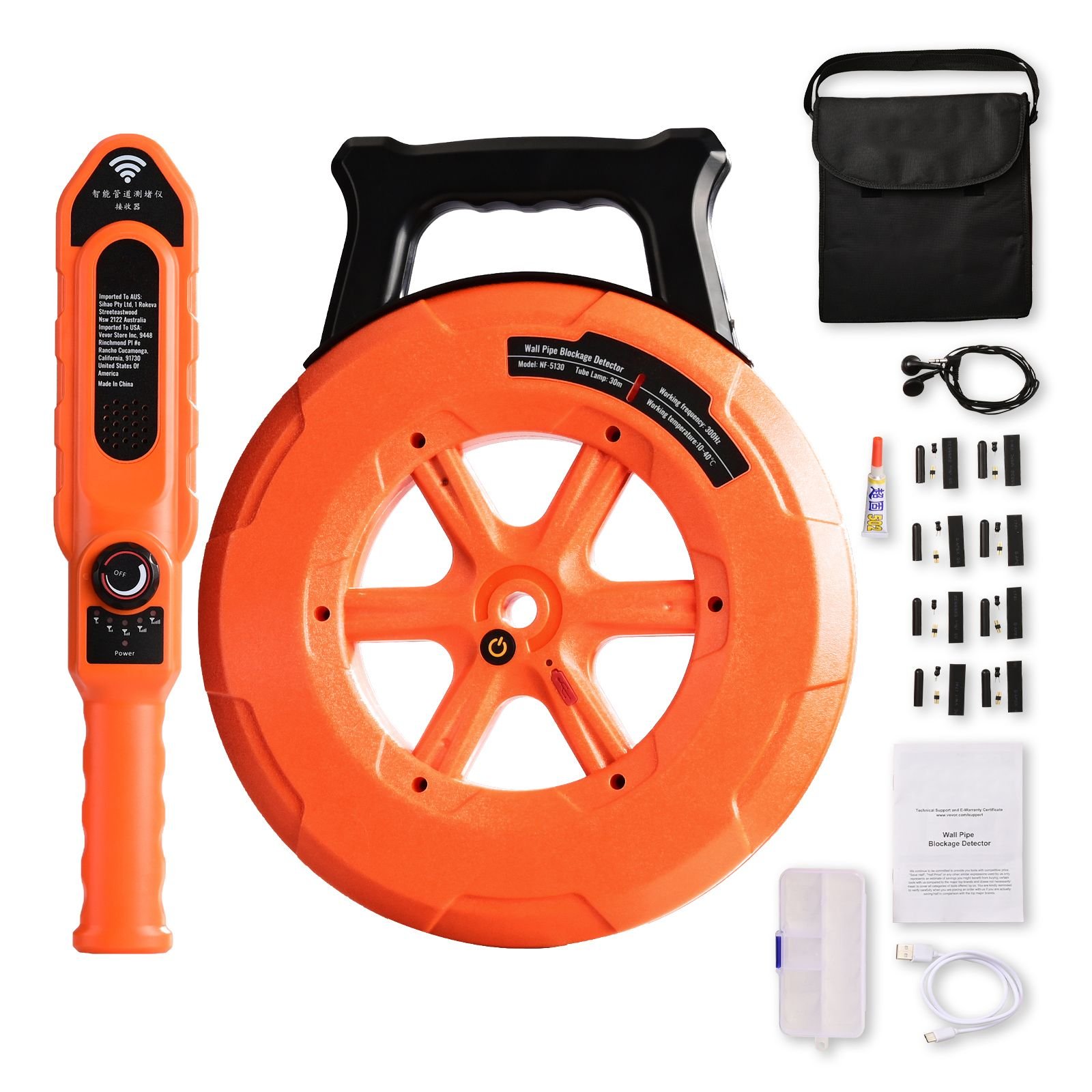 pipe locators, 100ft/30m pvc pipe locators underground, ip67 waterproof pipe blockage detector with adjustable sensitivity, sewer wall scanner plumbing tool for pvc plastic metal water pipes