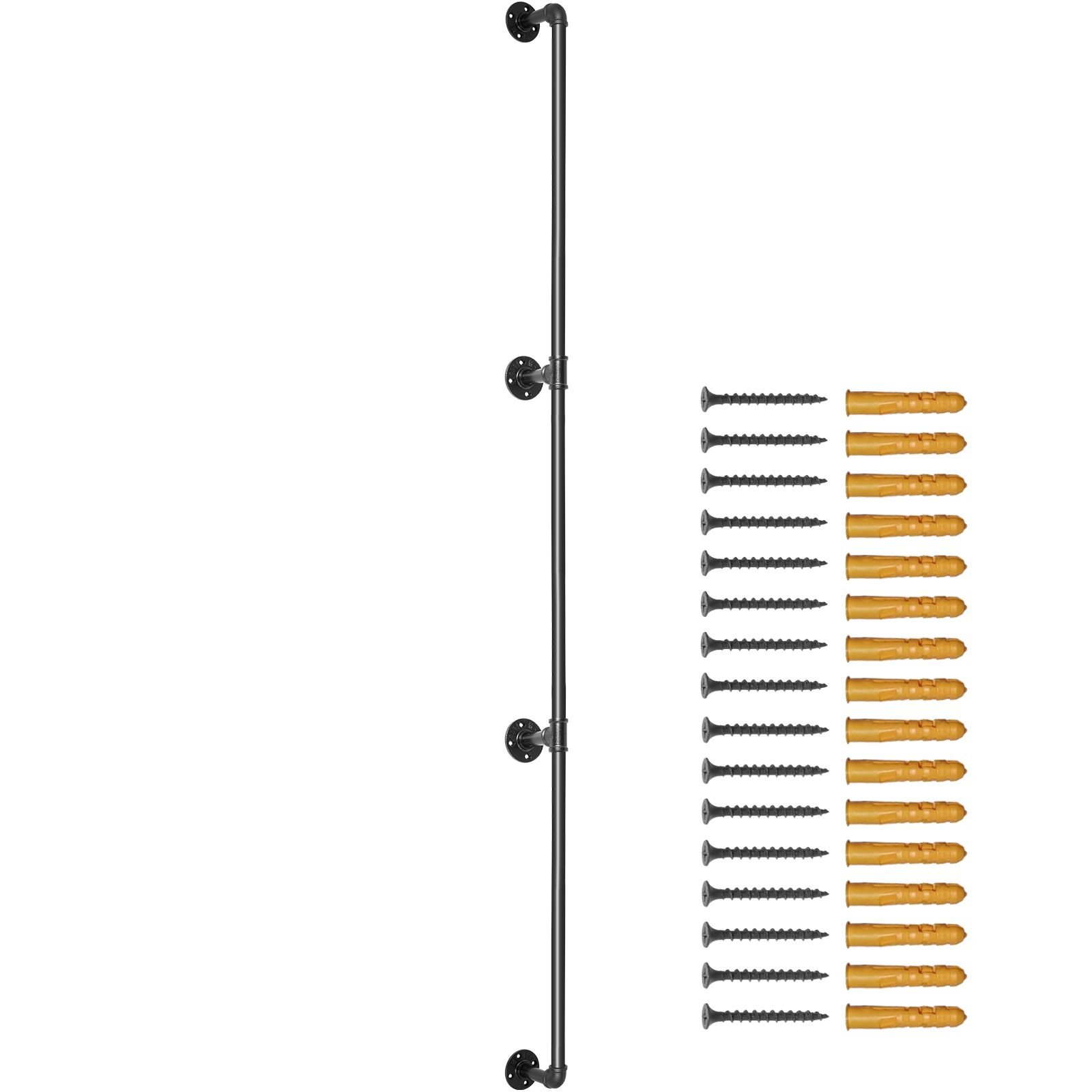 pipe stair handrail, 11ft staircase handrail, 440lbs load capacity carbon steel pipe handrail, industrial pipe handrail with wall mount support, round corner wall handrailing for indoor, outdoor