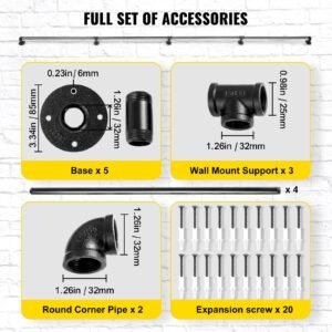 pipe stair handrail, 13ft staircase handrail, 440lbs load capacity carbon steel pipe handrail, industrial pipe handrail with wall mount support, round corner wall handrailing for indoor, outdoor