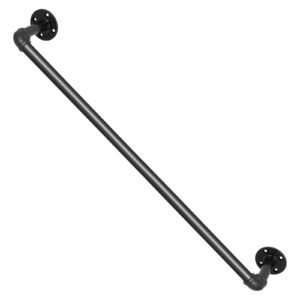 Pipe Stair Handrail, 2FT Staircase Handrail, 440LBS Load Capacity Carbon Steel Pipe Handrail, Industrial Pipe Handrail with Wall Mount Support, Round Corner Wall Handrailings for Indoor, Outdoor