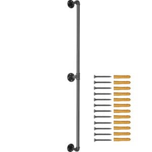 pipe stair handrail, 5ft staircase handrail, 440lbs load capacity carbon steel pipe handrail, industrial pipe handrail with wall mount support, round corner wall handrailings for indoor, outdoor