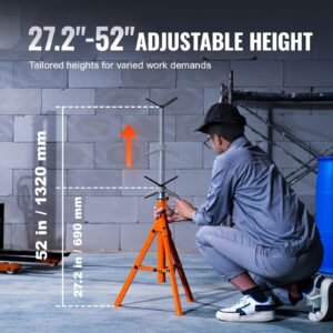 pipe stand, 2500lbs heavy duty pipe jack stands, 27.2" 52" height adjustable v head pipe stand, 45# steel folding jack stand for 1/2 12 inches pipes