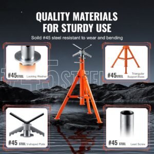 pipe stand, 2500lbs heavy duty pipe jack stands, 27.2" 52" height adjustable v head pipe stand, 45# steel folding jack stand for 1/2 12 inches pipes