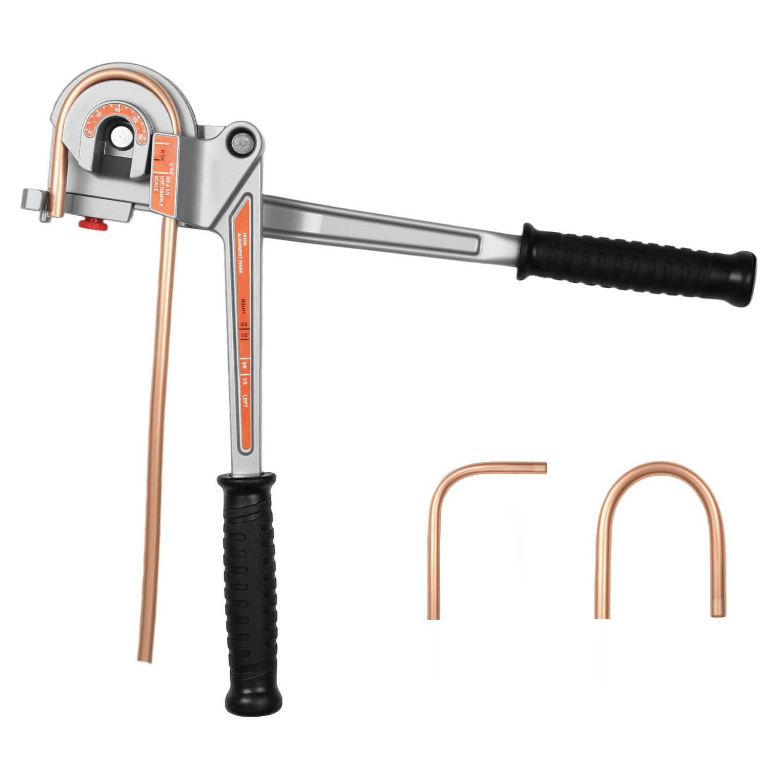 pipe tube bender, 1/4", 3/8", 1/2" od, 3 in 1 manual level tube bender, 180° copper aluminum pipes bending tool for automotive repair, hvac air conditioning