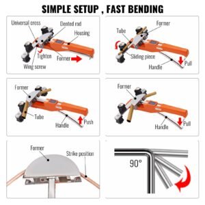 pipe tube bender, 1/4" 7/8" o.d. ratcheting tubing bender, 90° forward/reverse pipes bending tools with 7 dies and pipe cutter for hvac air conditioning refrigerator repair