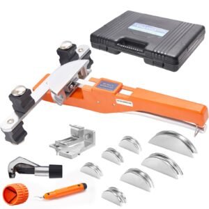 pipe tube bender, 1/4" 7/8" o.d. ratcheting tubing bender, 90° forward/reverse pipes bending tools with 7 dies and pipe cutter for hvac air conditioning refrigerator repair