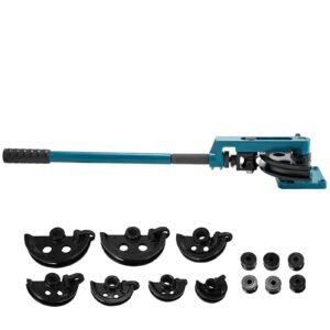 Pipe Tube Bender, 3/8" to 1" Manual Pipe Tube Bender, with 7 Dies, Heavy Duty Tube Bender Tubing of Steel Metal Copper, for Repair Shops, Blue