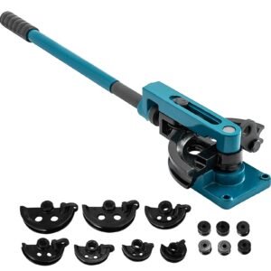 pipe tube bender, 3/8" to 1" manual pipe tube bender, with 7 dies, heavy duty tube bender tubing of steel metal copper, for repair shops, blue