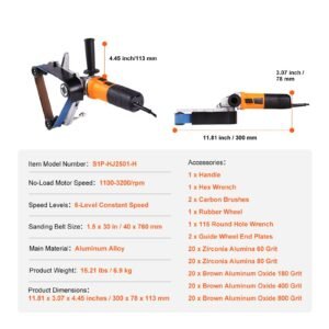 pipe tube polisher sander, 1000w pipe belt sander with 6 variable speeds 1100 3200rpm, professional belt sander grinding machine with 100pcs sanding belts for burnishing finishing rust removal