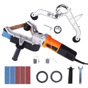 Pipe Tube Polisher Sander, 1000W Pipe Belt Sander with 6 Variable Speeds 1100-3200rpm, Professional Belt Sander Grinding Machine with 100PCS Sanding Belts for Burnishing Finishing Rust Removal