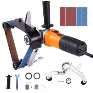 pipe tube polisher sander, 1000w pipe belt sander with 6 variable speeds 1100 3200rpm, professional belt sander grinding machine with 100pcs sanding belts for burnishing finishing rust removal