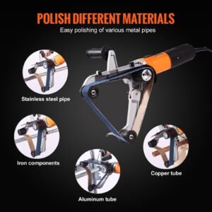 pipe tube polisher sander, 1000w pipe belt sander with 6 variable speeds 1100 3200rpm, professional belt sander grinding machine with 50pcs sanding belts for burnishing finishing rust removal